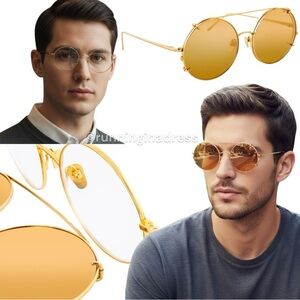 Linda Farrow Yellow Gold Round Aviator Clip On Optical Sunglasses LFL647C1